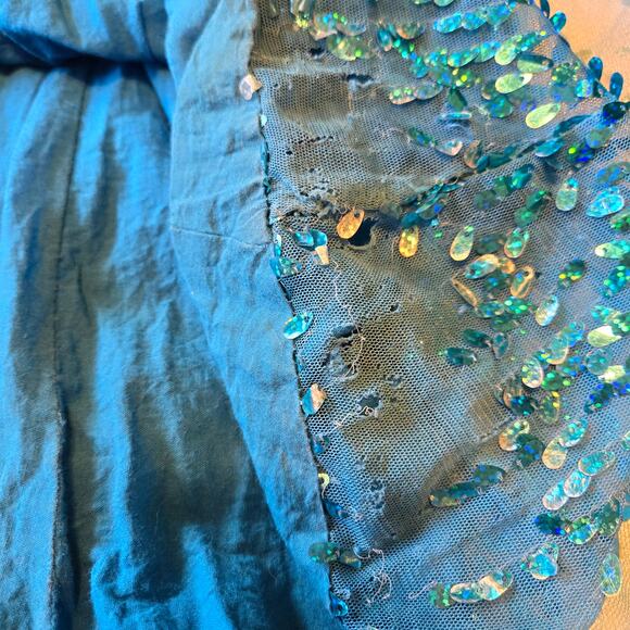 Girl's Sz Medium BI BEI BEINIU Turquoise Blue Rhinestone Elsa Gown W/ Train - Picture 10 of 11